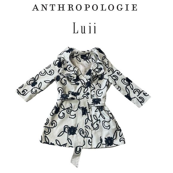 Anthropologie Luii Floral Embroidered Linen Blend Coat - Picture 1 of 16